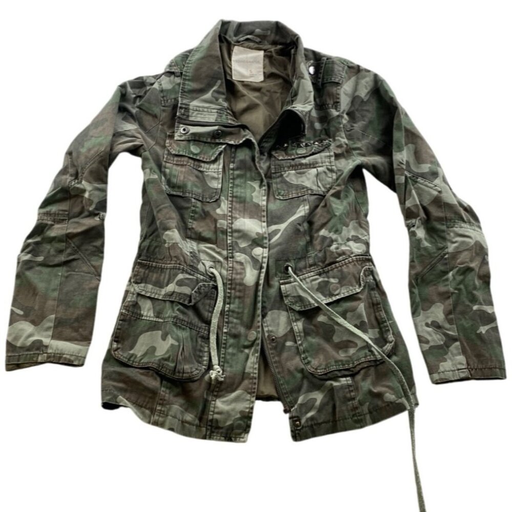 Sound & Matter Women Military Jacket Small Studded Camo Cotton Polyester Utility